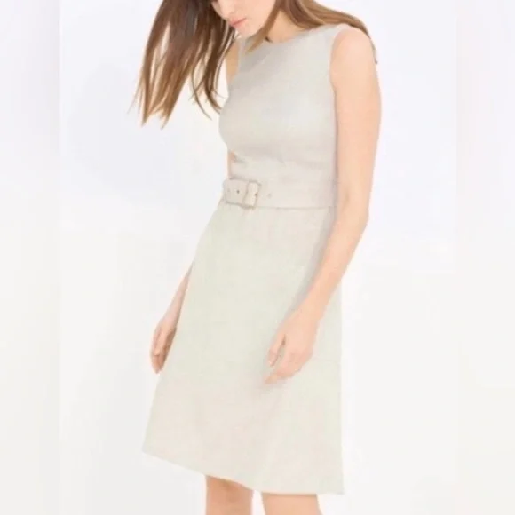 White House Black Market Beige Belted Midi Dress - Picture 2 of 4